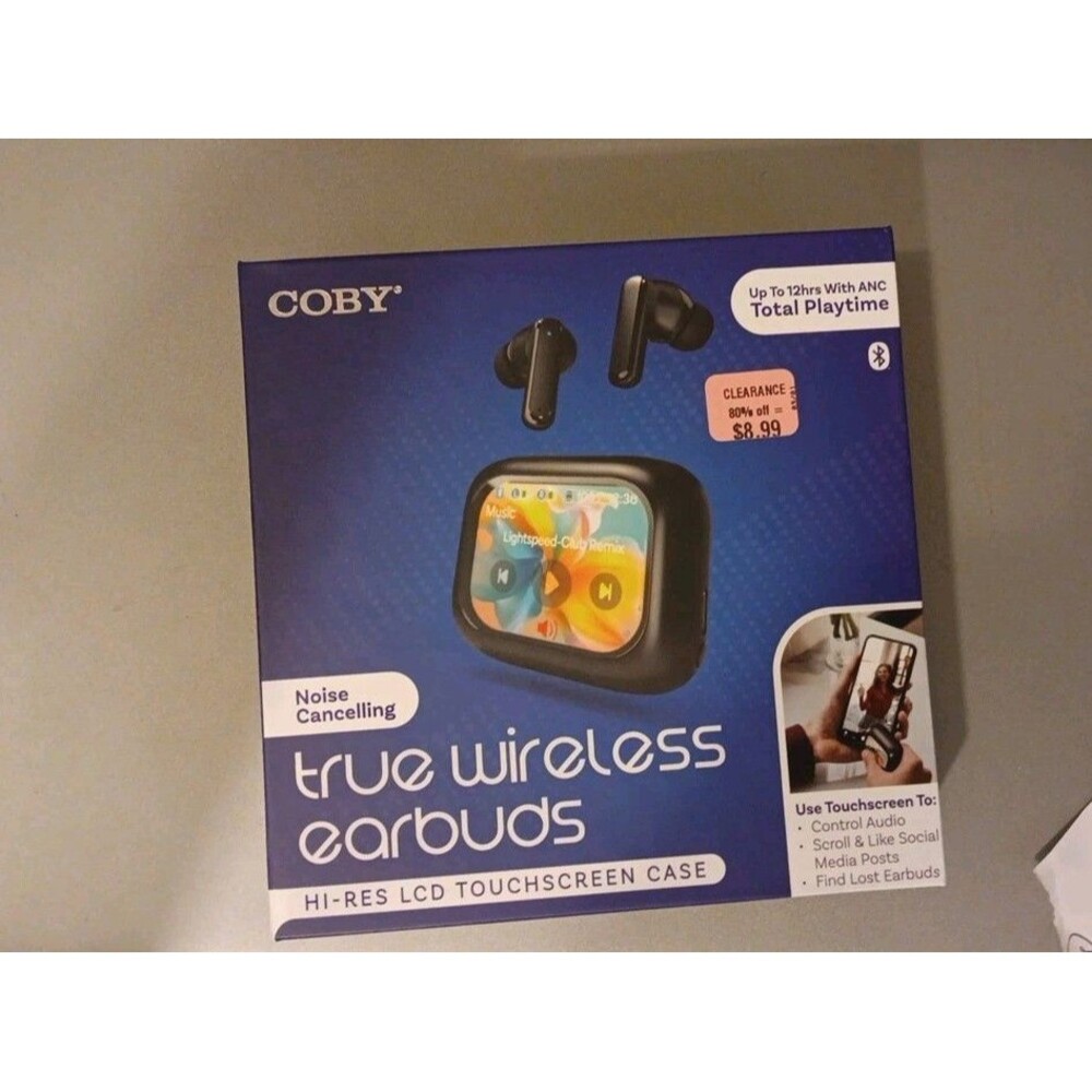 COBY TRUE WIRELESS EARBUDS Touchscreen BLUETOOTH BLACK NEW